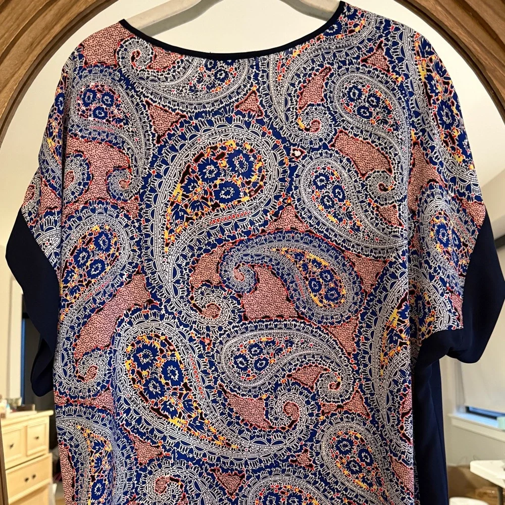 J. CREW Small Caftan Top/Swim Cover-up Navy Paisley Resortwear Vacation Like New
